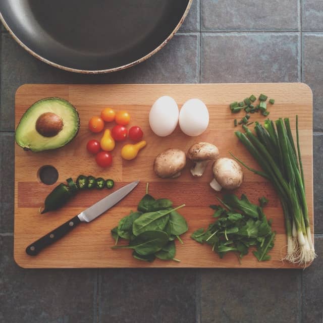 chopping table with vegetables