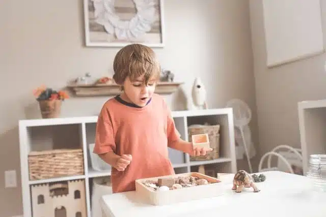 homeschool space - boy in front of table