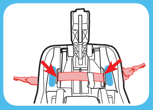 pass the LATCH strap through the path marked blue