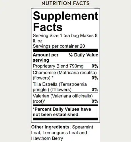 sleppytea nutritional facts