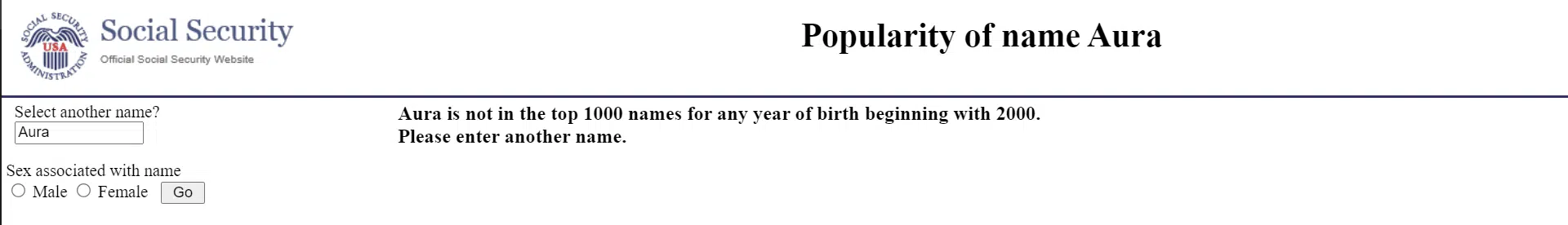 popularity of name aura